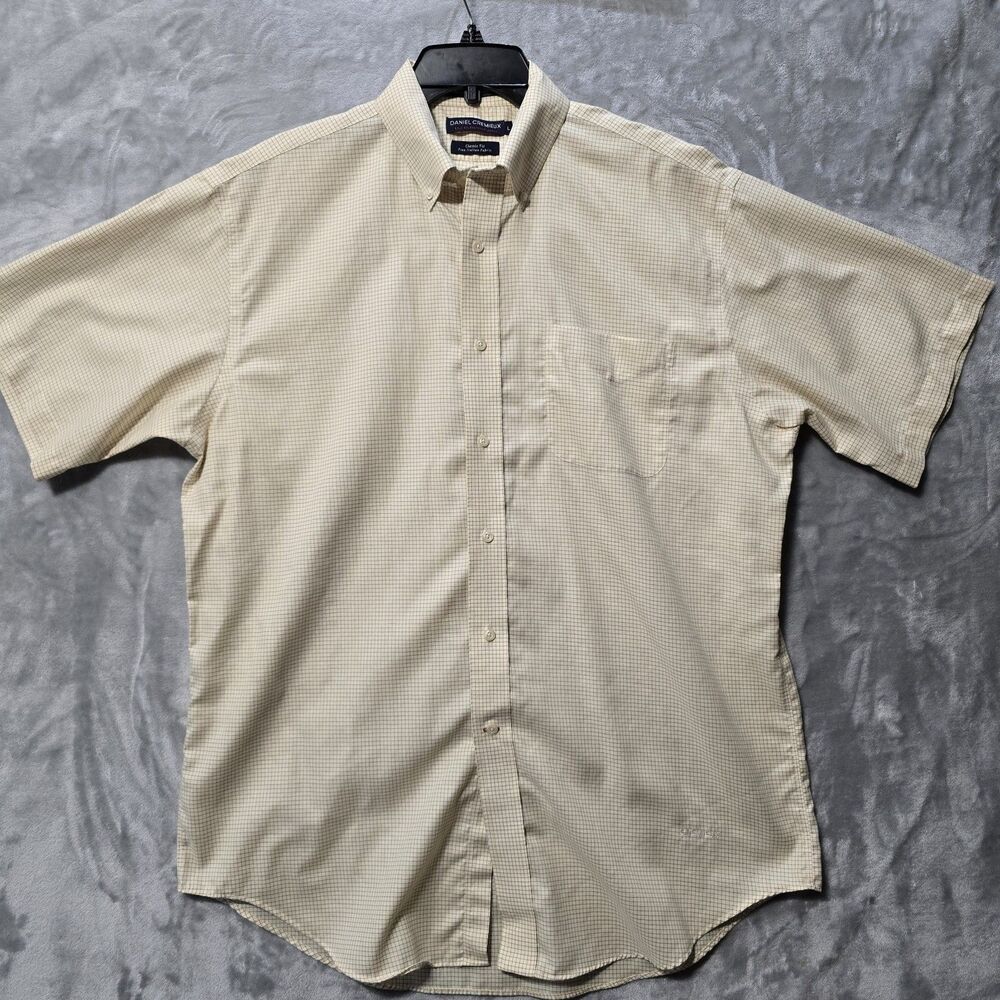 Daniel Cremieux Signature Collection Dress Shirt Mens Large Yellow Brown Check